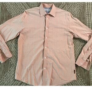 Ben Sherman Checked Peach and Cream Print Long Sleeve Button up SZ Large
